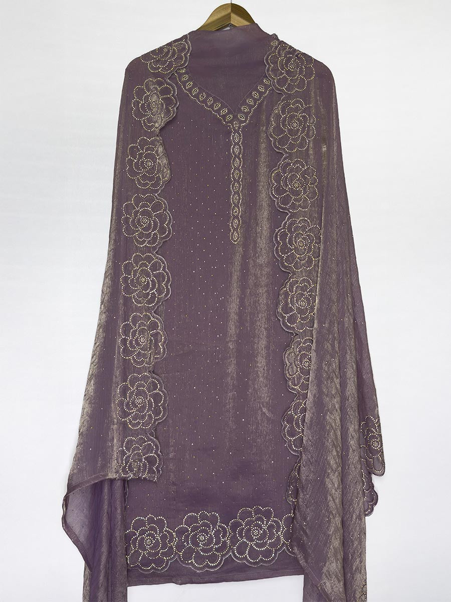 Zarina Jamuni – Chiffon Organza Stone &amp; Cutwork Suit