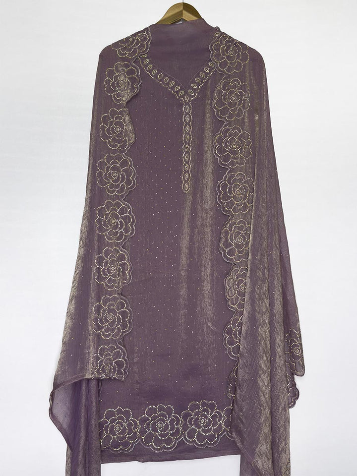 Zarina Jamuni – Chiffon Organza Stone &amp; Cutwork Suit
