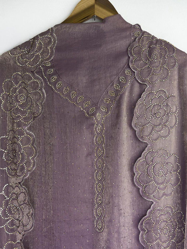 Zarina Jamuni – Chiffon Organza Stone &amp; Cutwork Suit