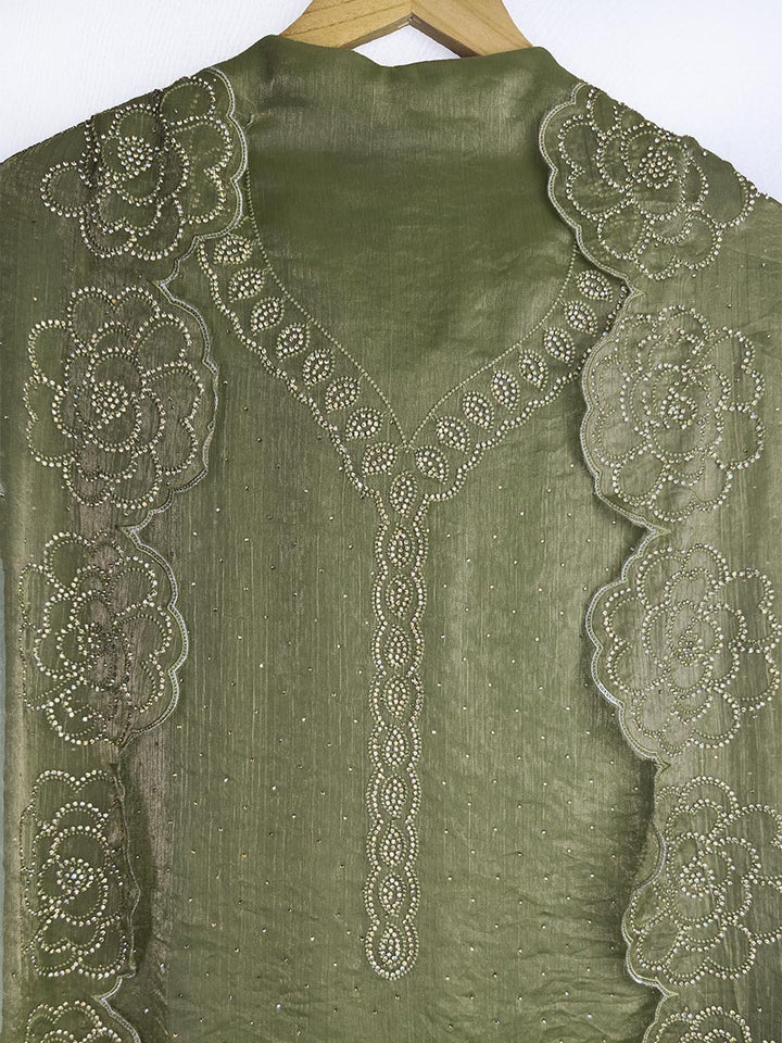 Zarina Sabz – Chiffon Organza Stone &amp; Cutwork Suit