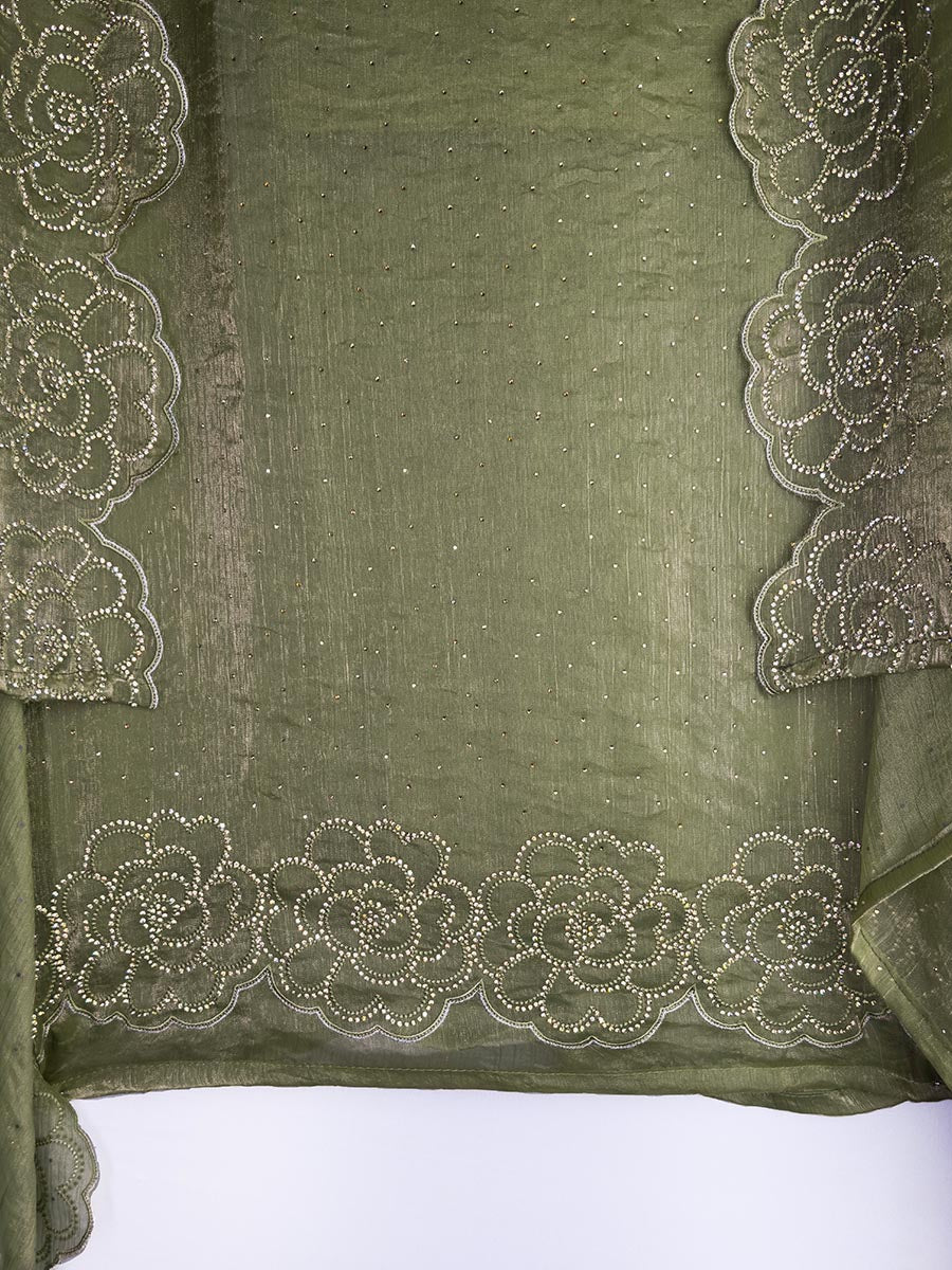 Zarina Sabz – Chiffon Organza Stone &amp; Cutwork Suit
