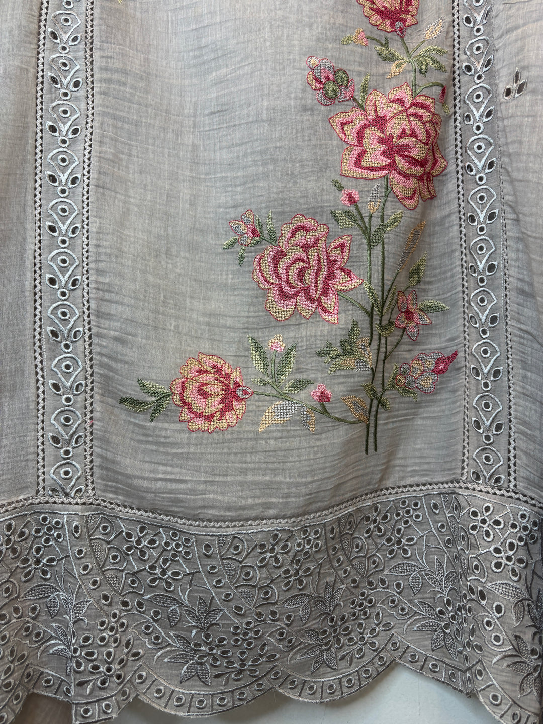 Crovena – Grey Mul Cotton Crochet Suit