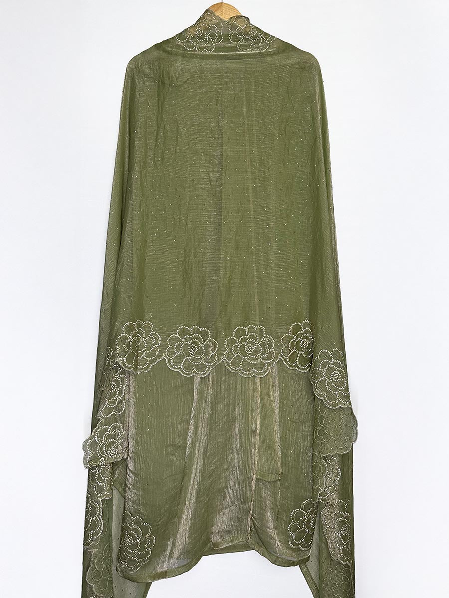 Zarina Sabz – Chiffon Organza Stone &amp; Cutwork Suit