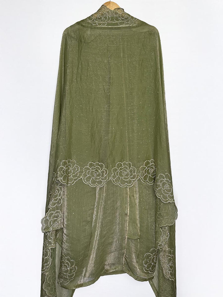Zarina Sabz – Chiffon Organza Stone &amp; Cutwork Suit