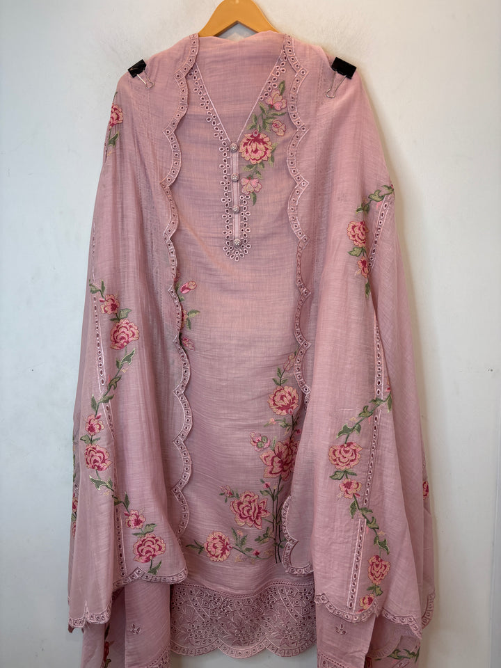 Crovena – Pink Mul Cotton Crochet Suit