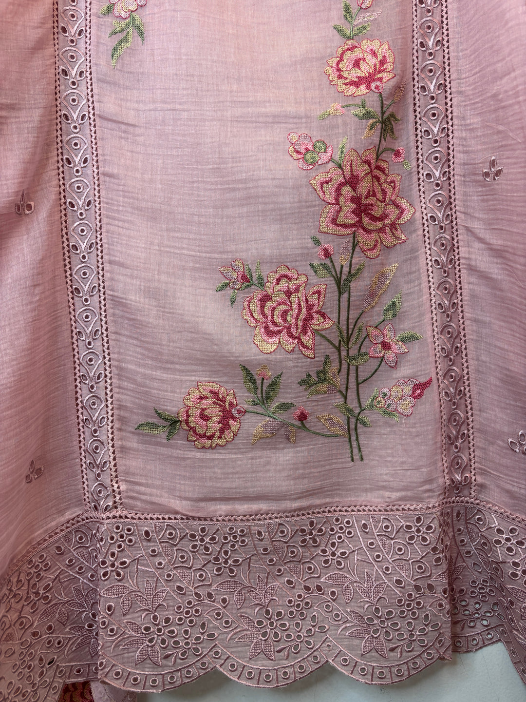 Crovena – Pink Mul Cotton Crochet Suit