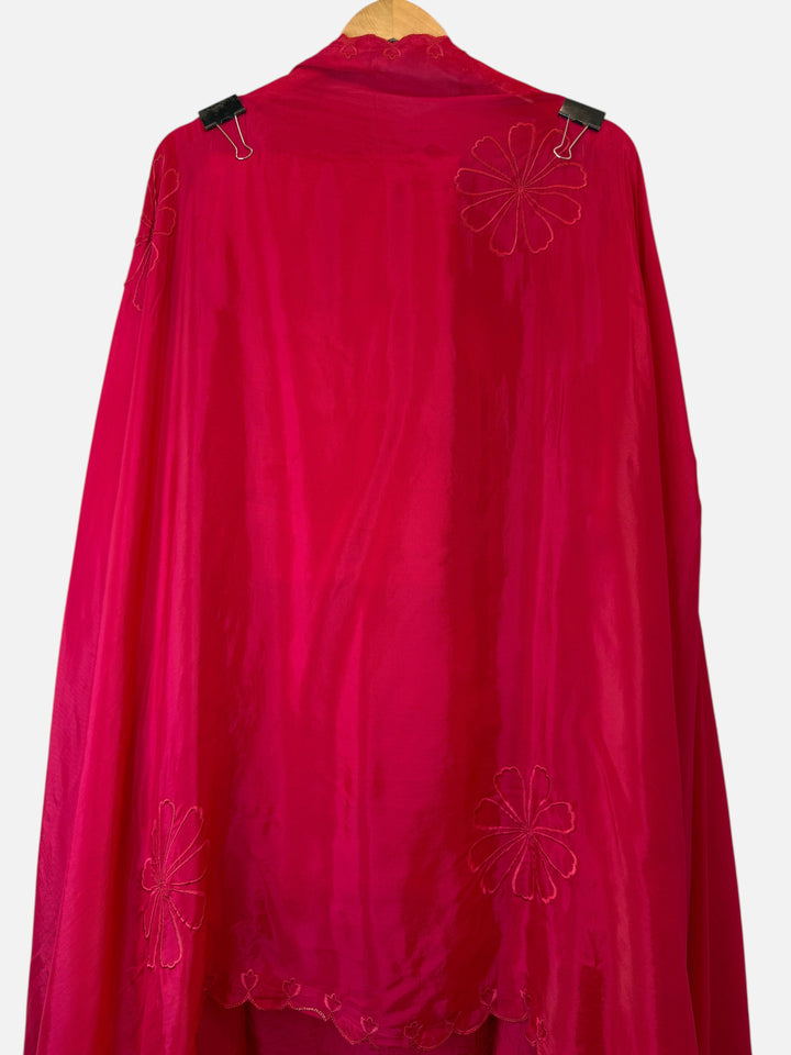 Design by Pakiza red silk organza dupatta with delicate floral embroidery and scalloped edges