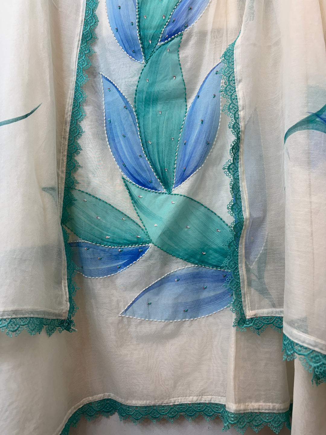 Blue Mul Chanderi Hand-Painted Floral Suit Set