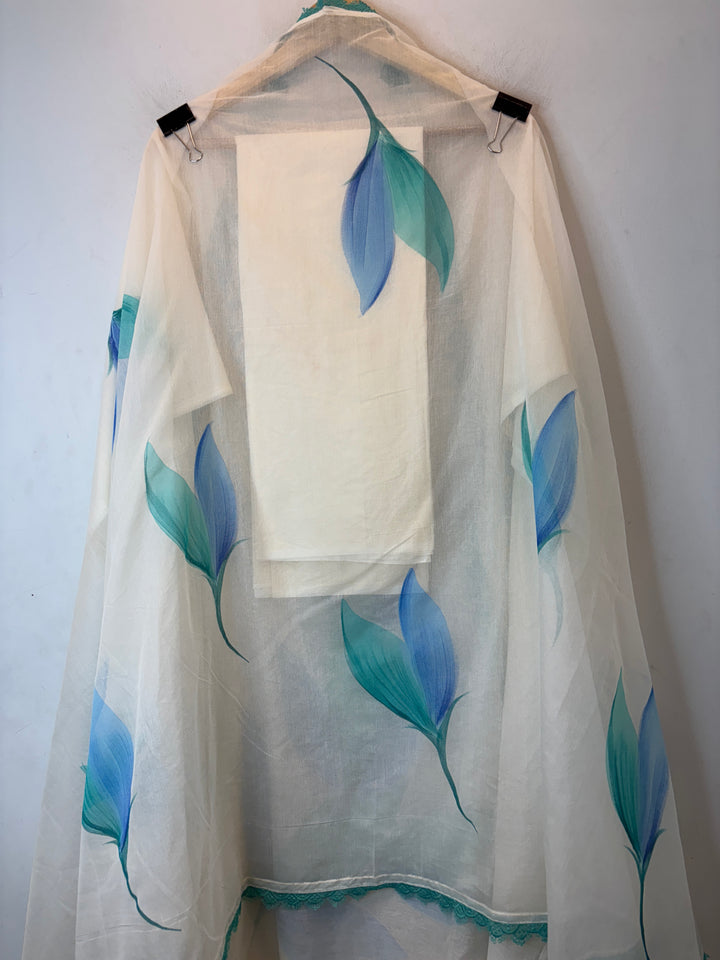 Blue Mul Chanderi Hand-Painted Floral Suit Set