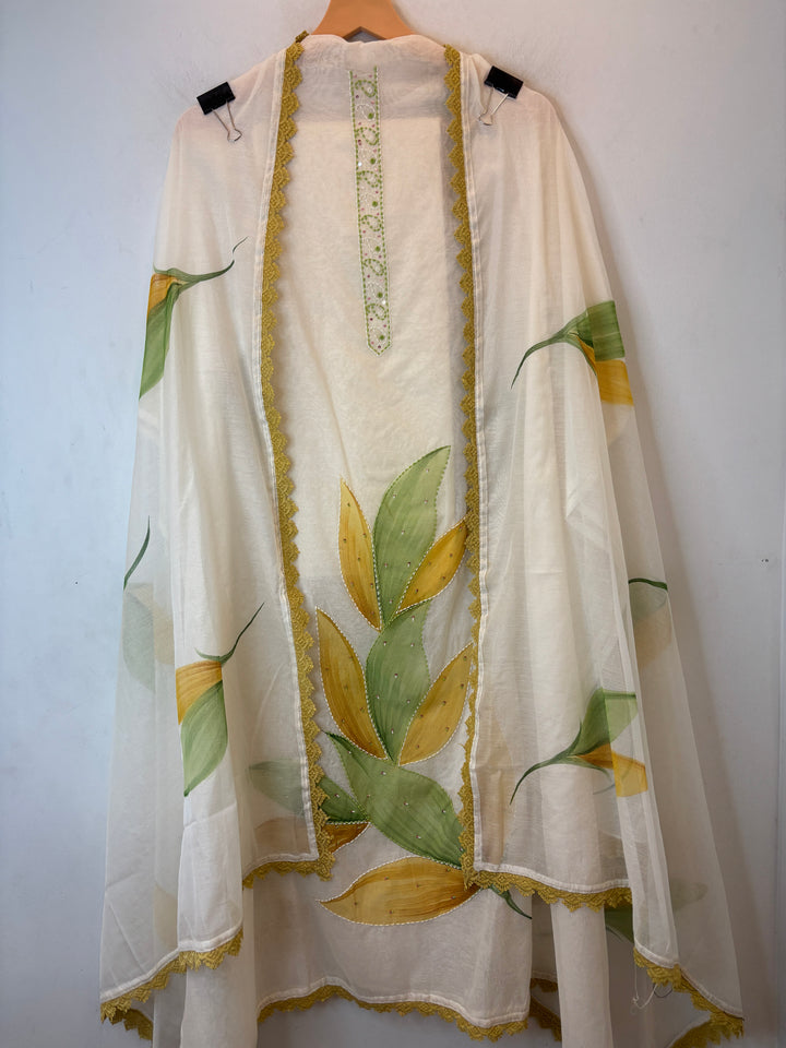 Zehvaya – Yellow Blue Chinon Beaded Sharara Set