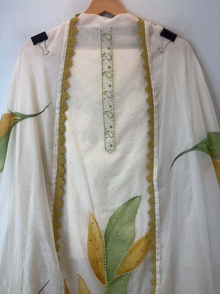 Zehvaya – Yellow Blue Chinon Beaded Sharara Set