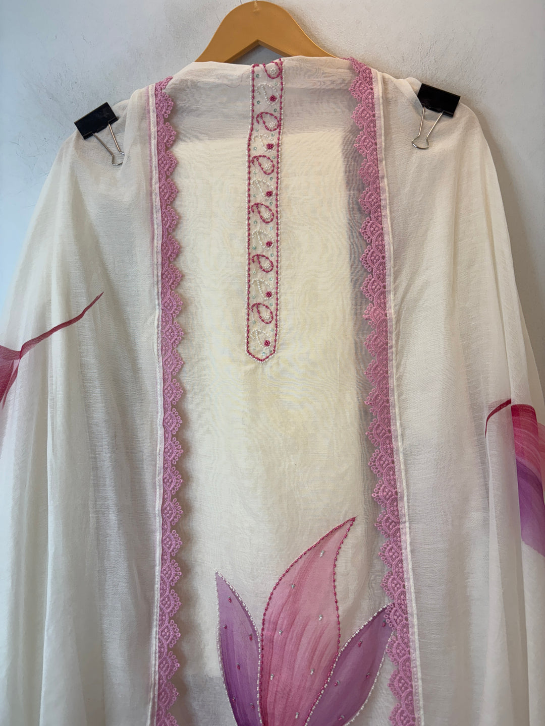 Pink Mul Chanderi Hand-Painted Floral Suit Set