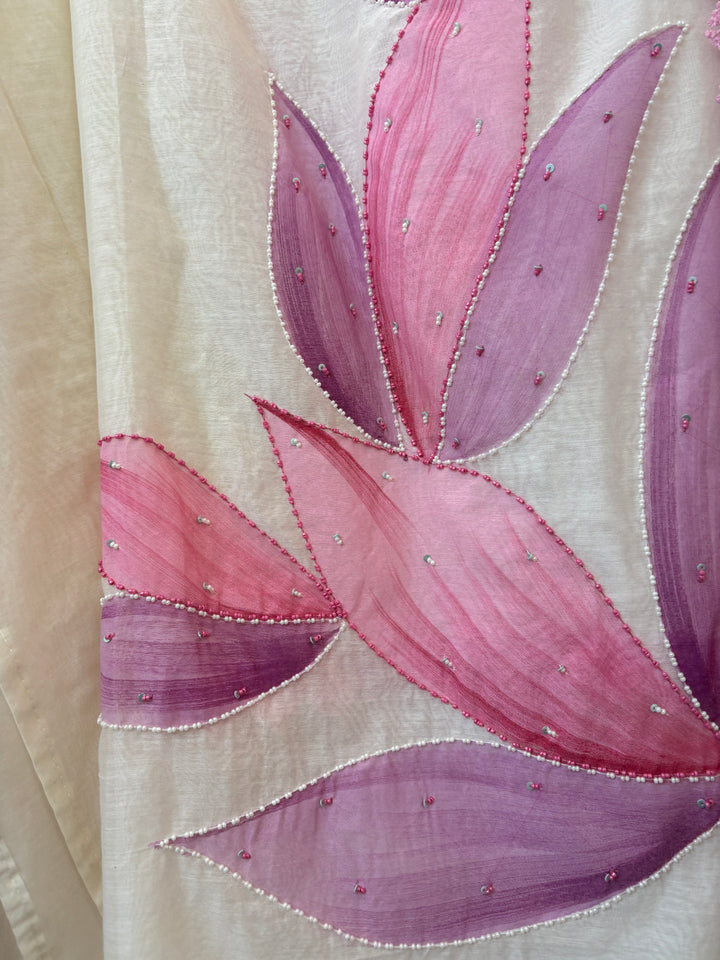 Pink Mul Chanderi Hand-Painted Floral Suit Set