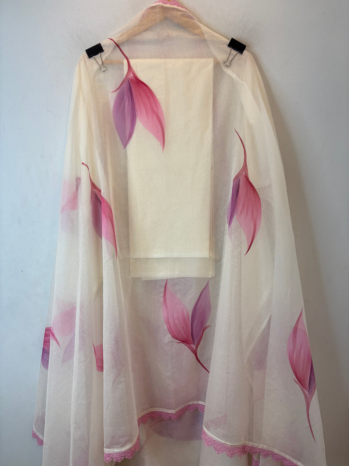 Pink Mul Chanderi Hand-Painted Floral Suit Set