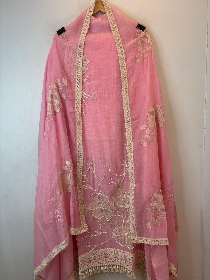 Zarevia – Pink Mul Cotton Embroidered Tassel Suit