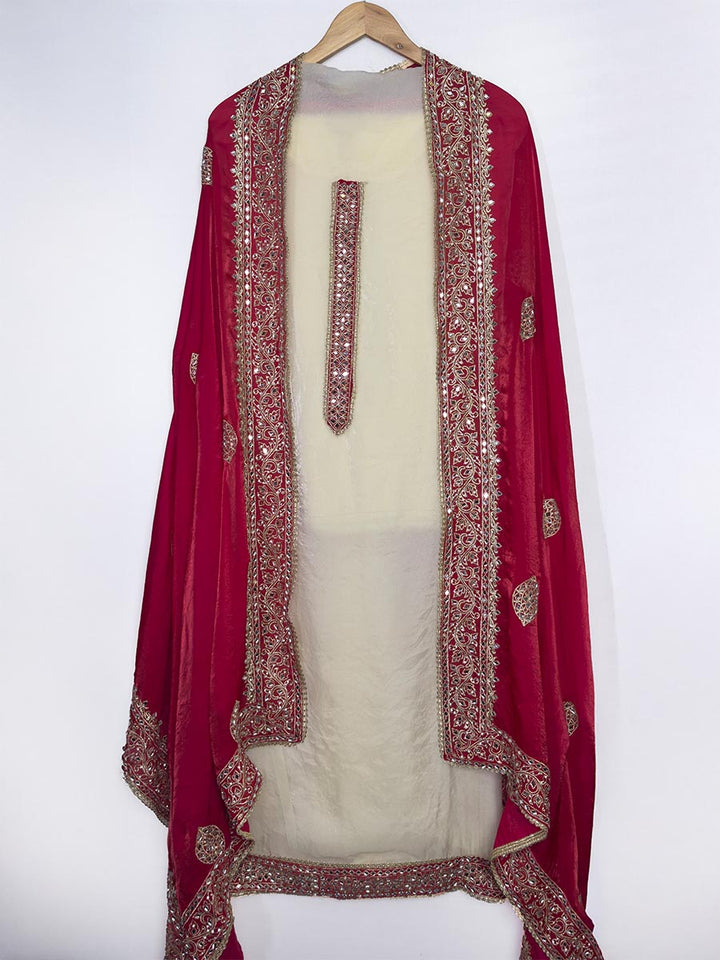 Gulnoor Surkh – Glass Organza Zari &amp; Mirror Work Suit