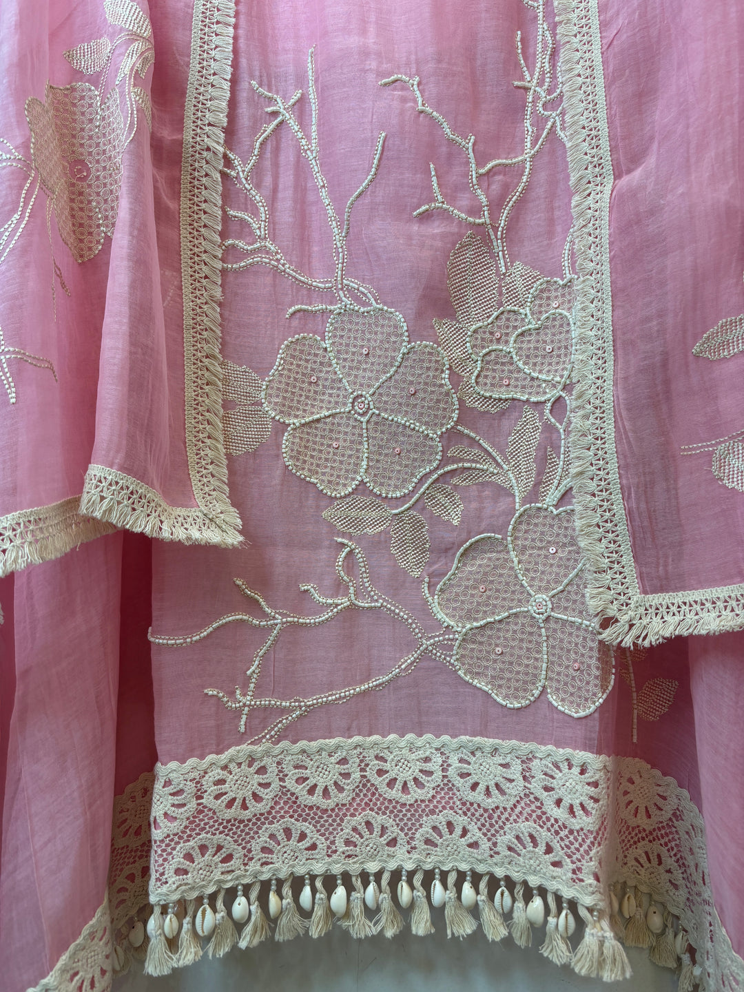 Zarevia – Pink Mul Cotton Embroidered Tassel Suit