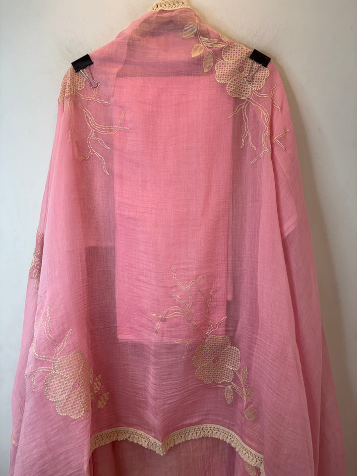 Zarevia – Pink Mul Cotton Embroidered Tassel Suit