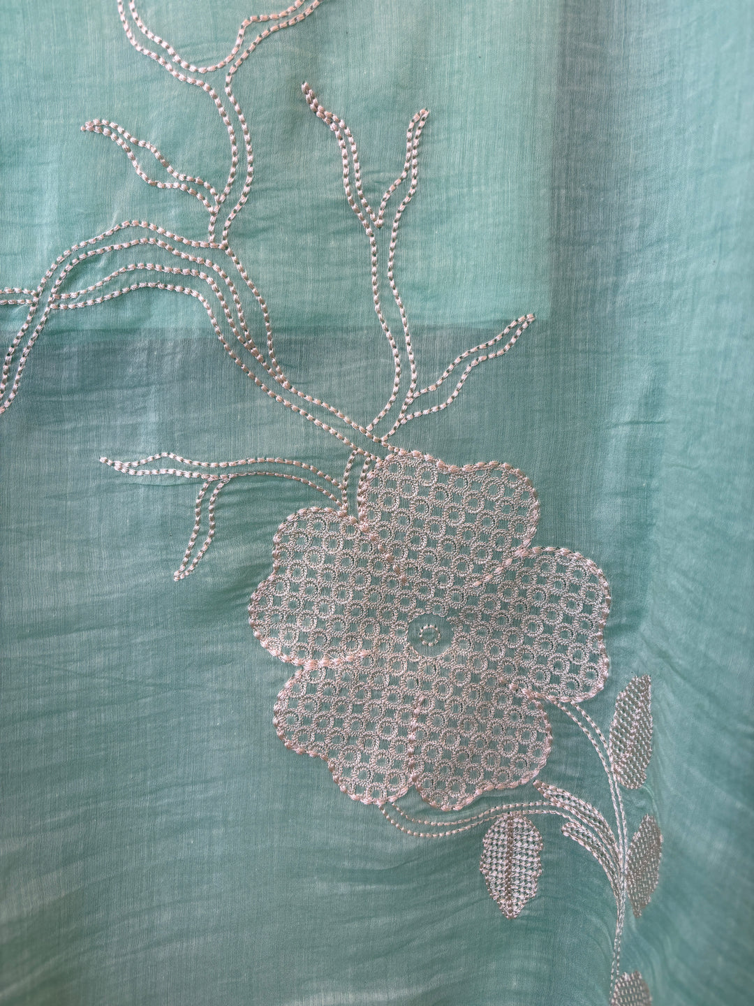 Zarevia – Mint Green Mul Cotton Embroidered Tassel Suit