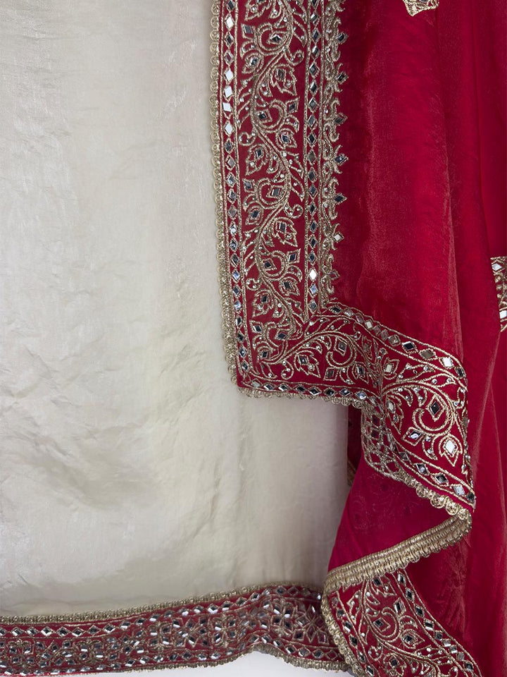 Gulnoor Surkh – Glass Organza Zari &amp; Mirror Work Suit