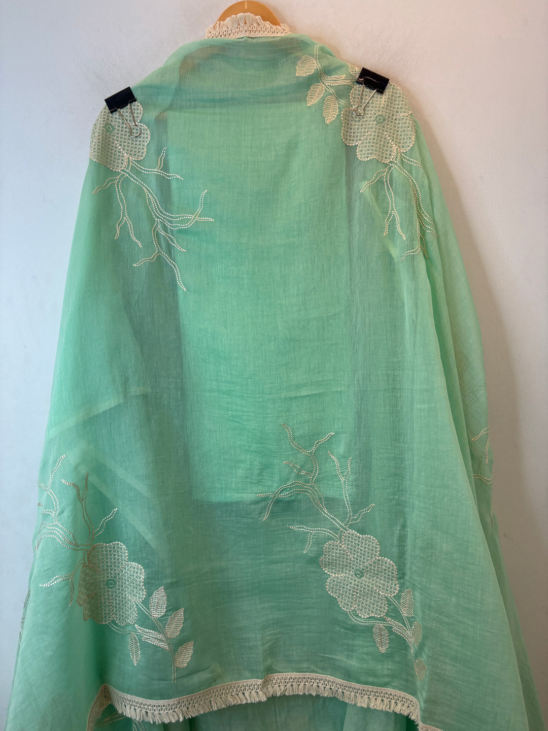 Zarevia – Mint Green Mul Cotton Embroidered Tassel Suit