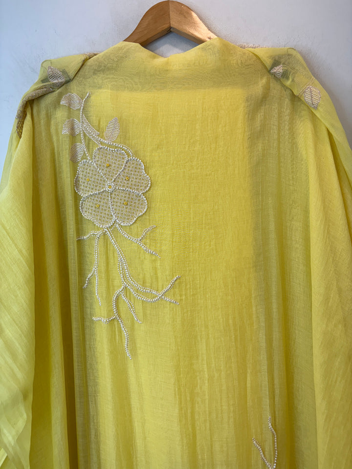 Zarevia – Lemon Yellow Mul Cotton Embroidered Tassel Suit