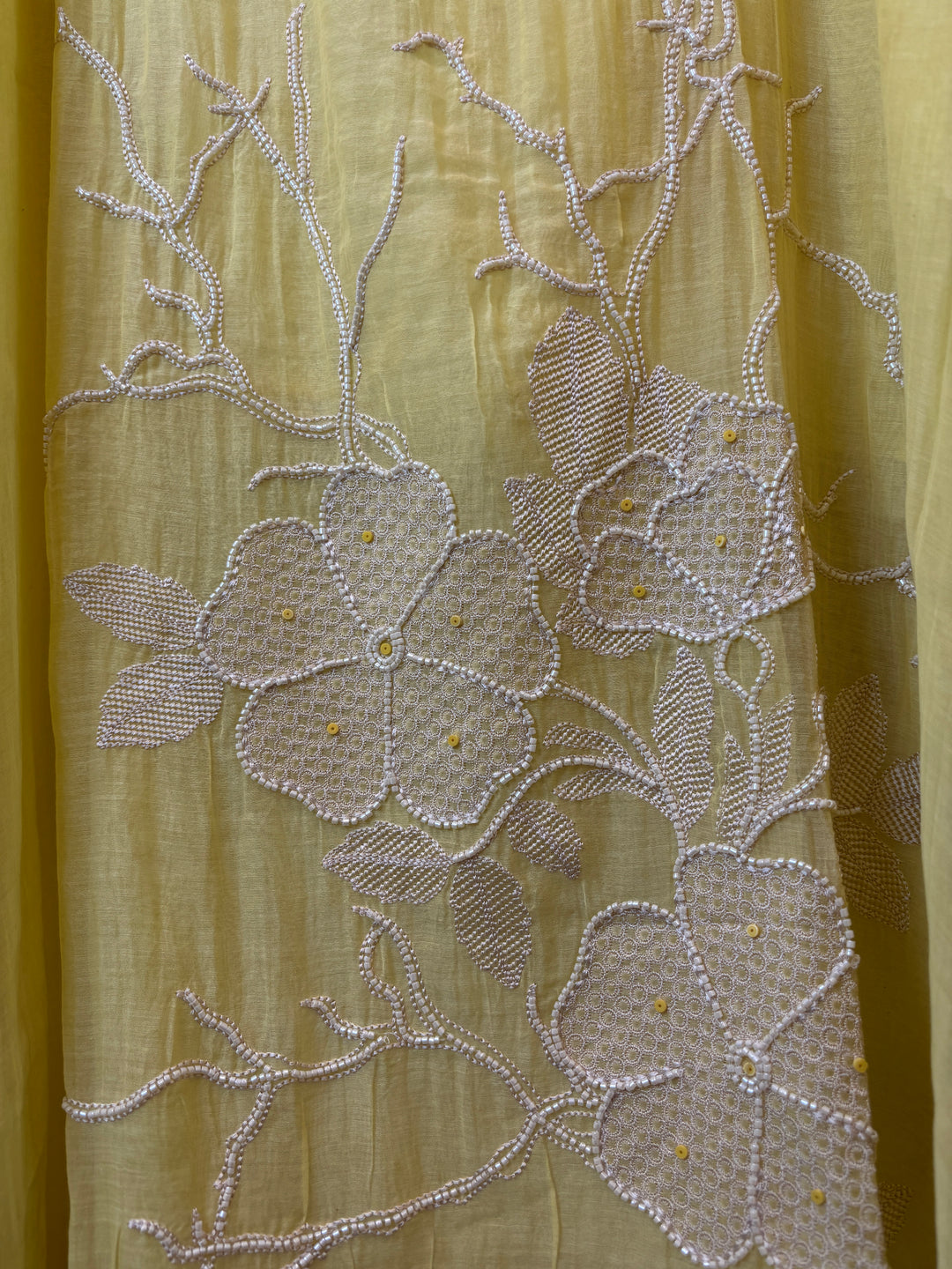 Zarevia – Lemon Yellow Mul Cotton Embroidered Tassel Suit
