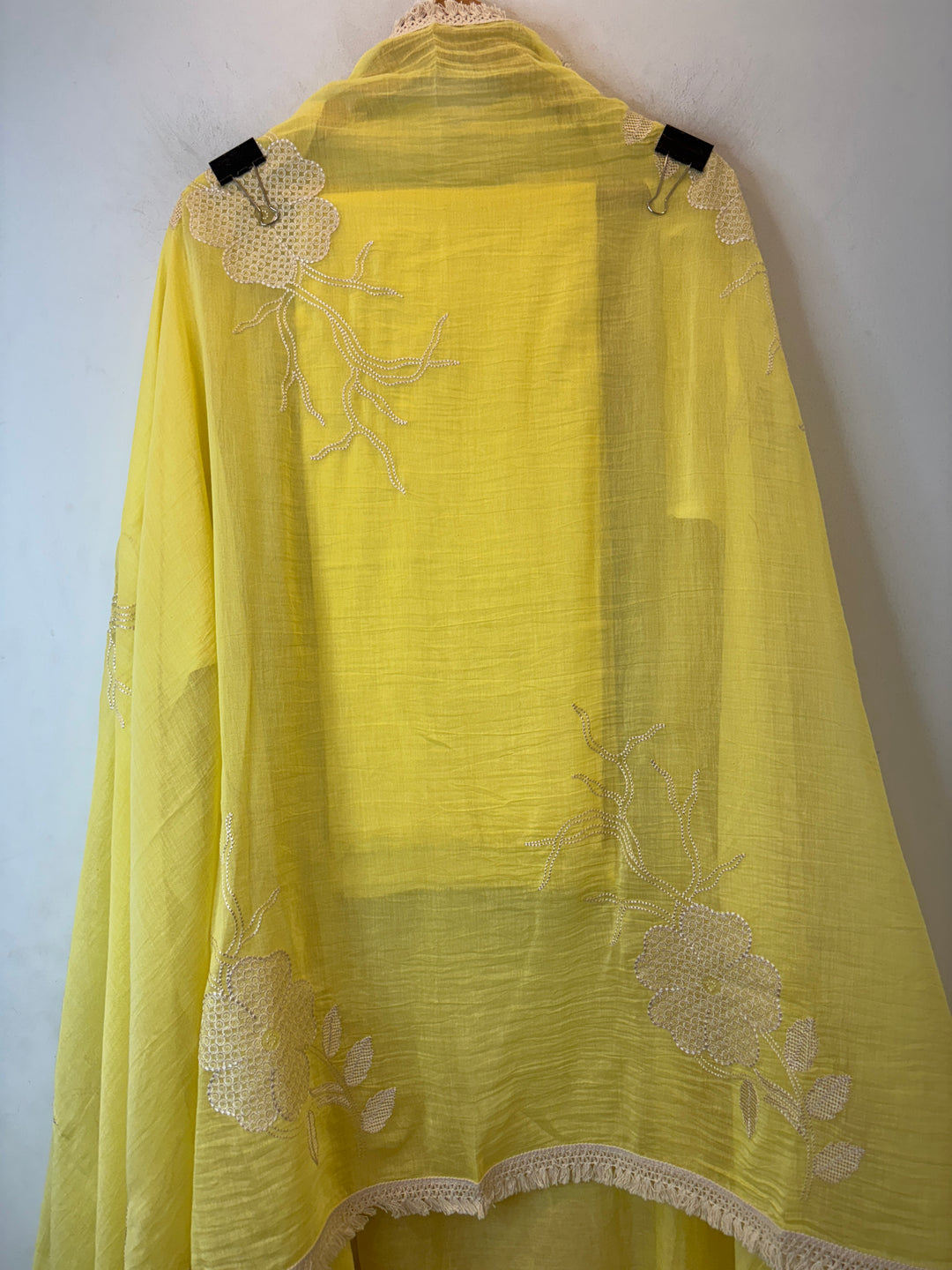 Zarevia – Lemon Yellow Mul Cotton Embroidered Tassel Suit