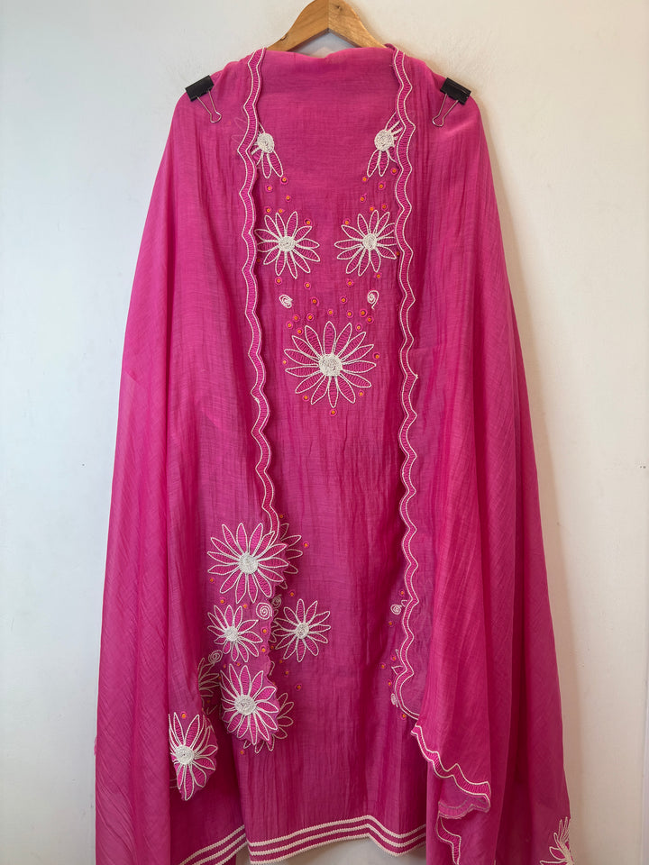 Floraya – Pink Mul Cotton Dori Flower Suit
