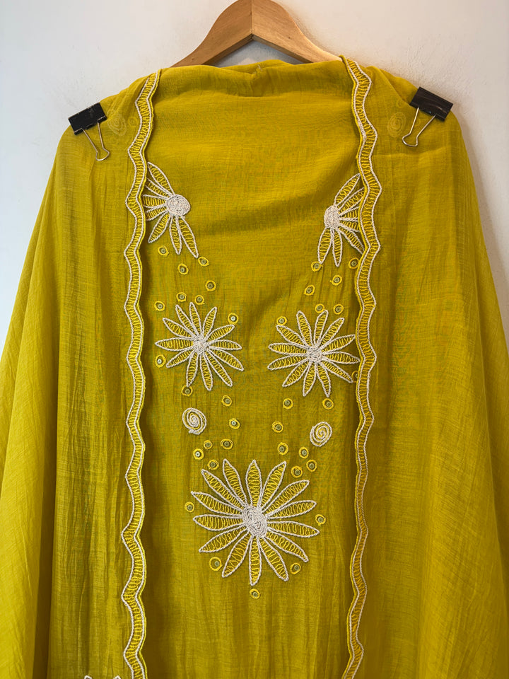Floraya – Yellow Mul Cotton Dori Flower Suit