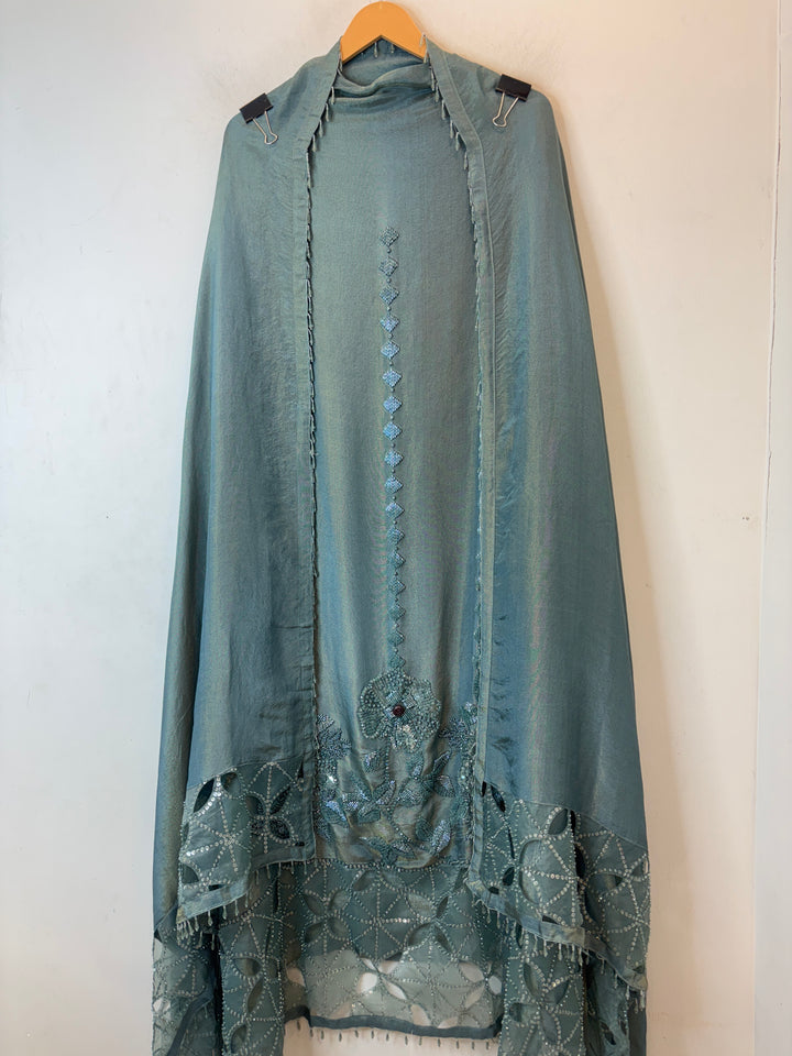 Zehvaya – Sea Green Shimmer Tissue Handwork Suit