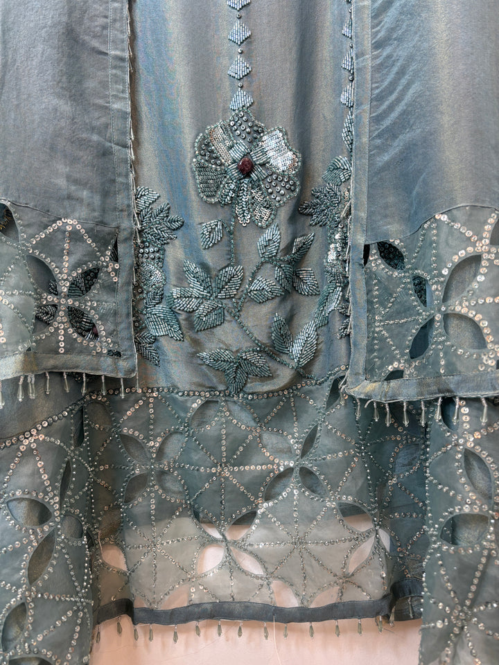 Zehvaya – Sea Green Shimmer Tissue Handwork Suit