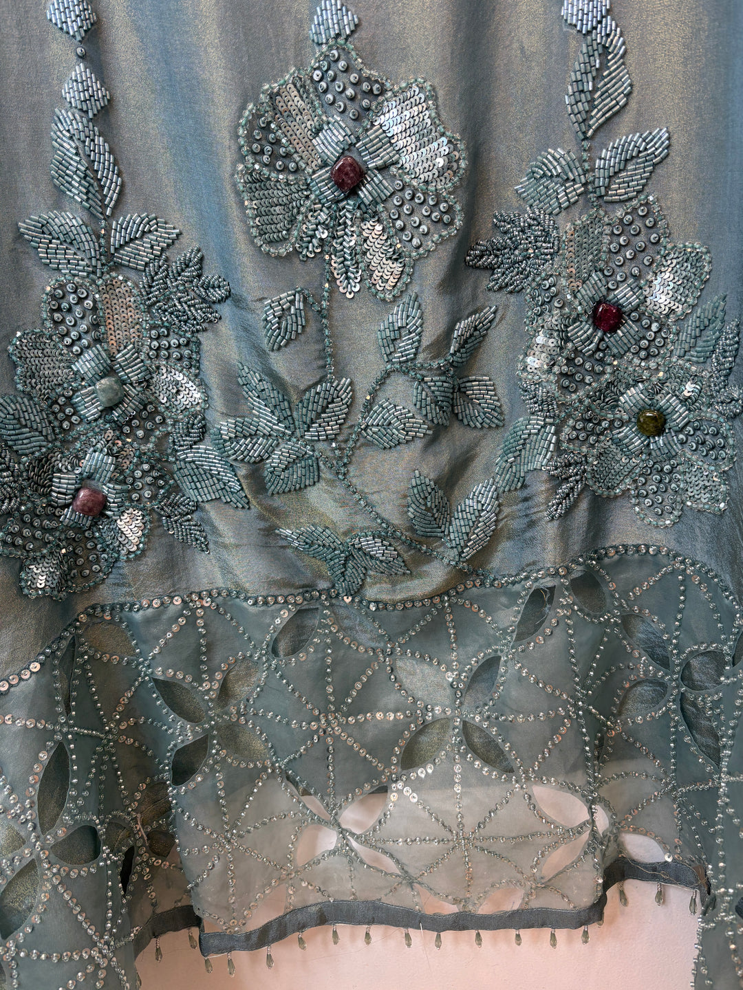 Zehvaya – Sea Green Shimmer Tissue Handwork Suit
