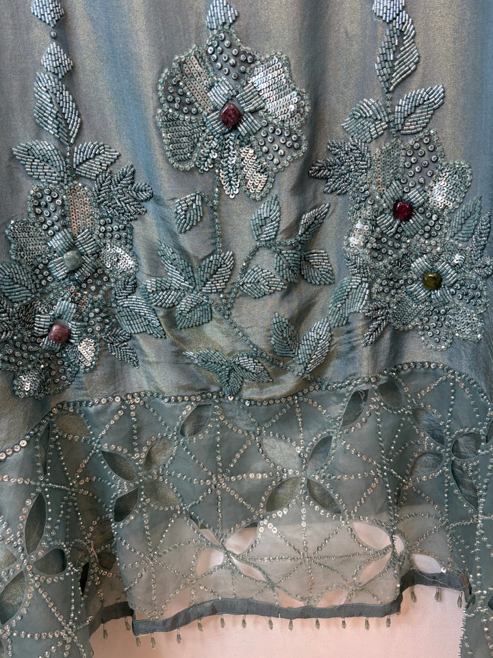 Zehvaya – Sea Green Shimmer Tissue Handwork Suit
