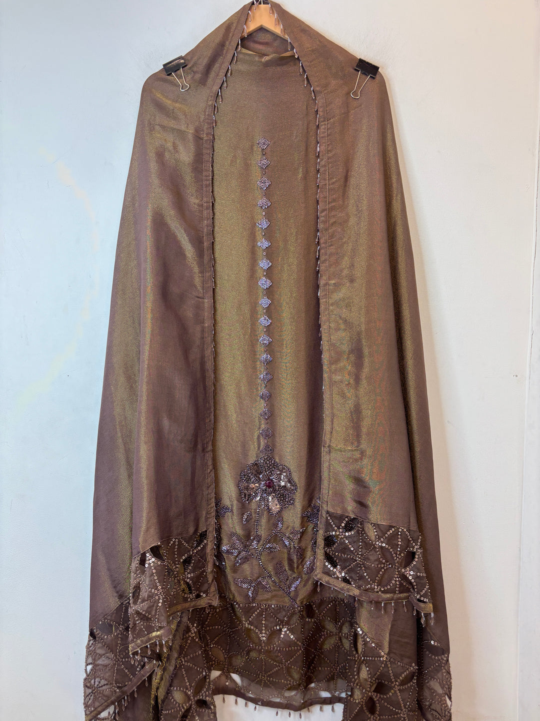 Zehvaya – Brown Shimmer Tissue Handwork Suit