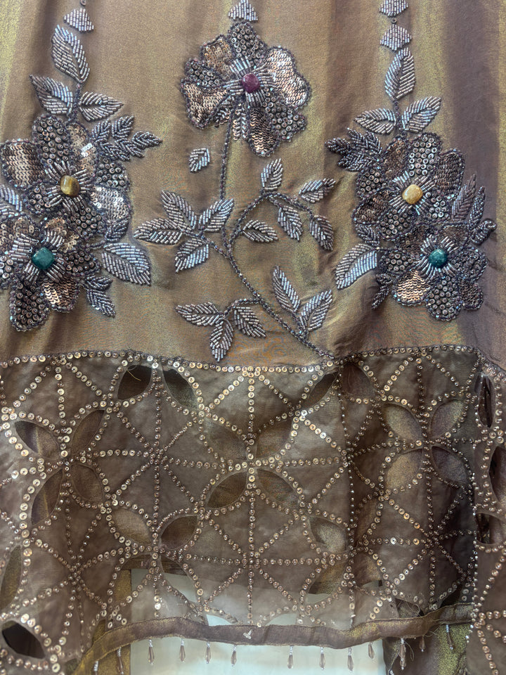 Zehvaya – Brown Shimmer Tissue Handwork Suit