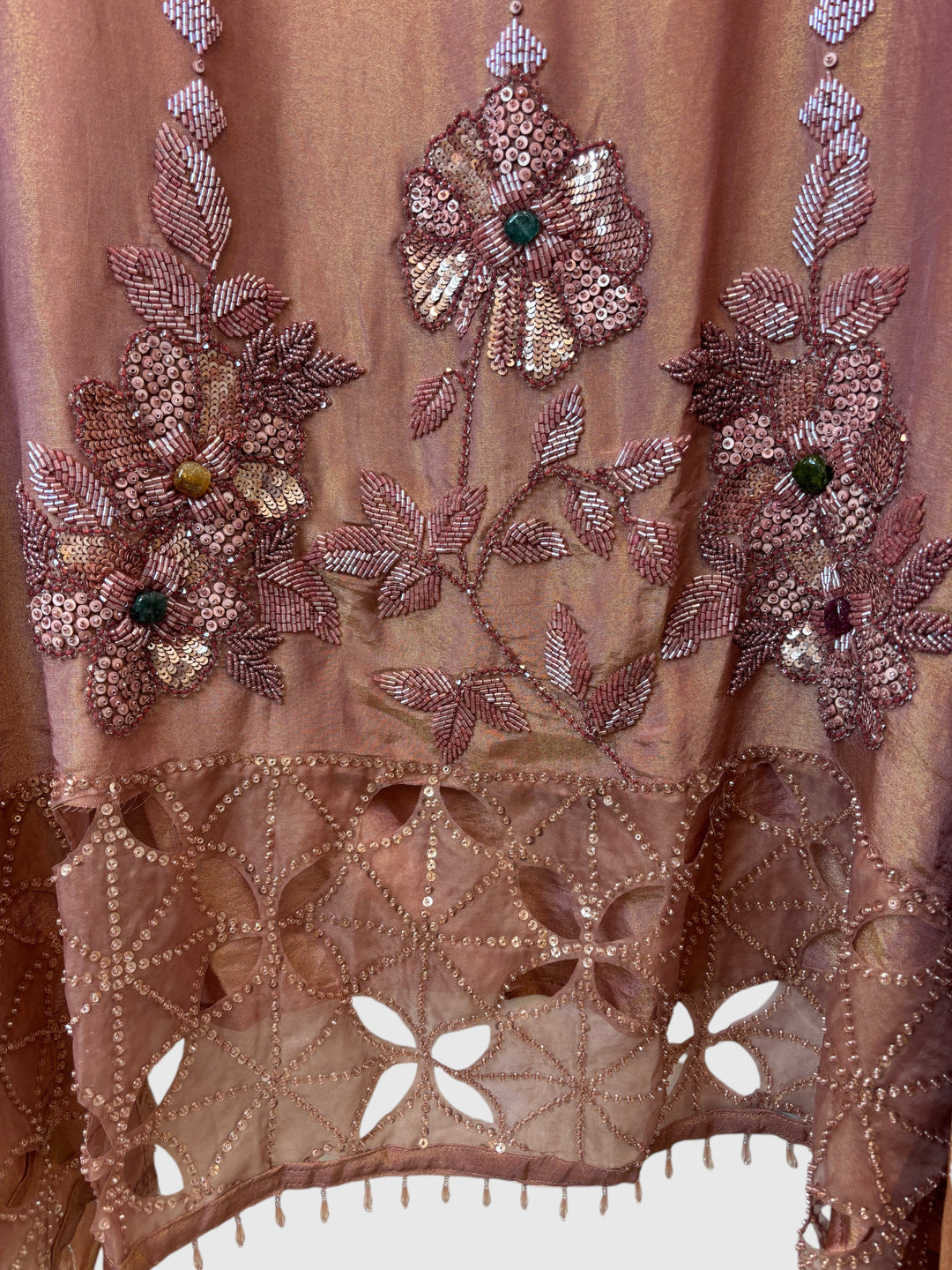 Zehvaya – Peach Shimmer Tissue Handwork Suit
