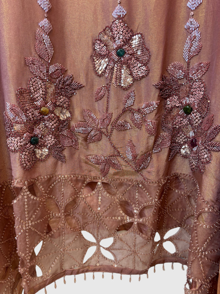 Zehvaya – Peach Shimmer Tissue Handwork Suit