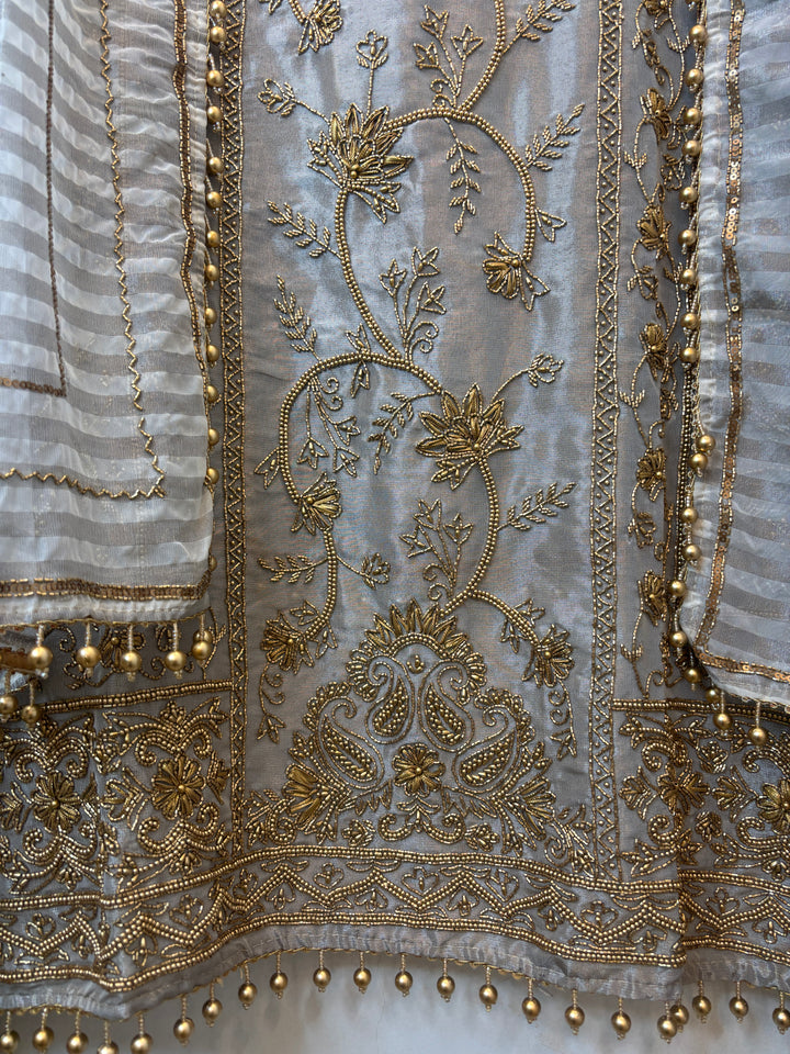 Zarielle – Grey Tissue Antique Gold Suit