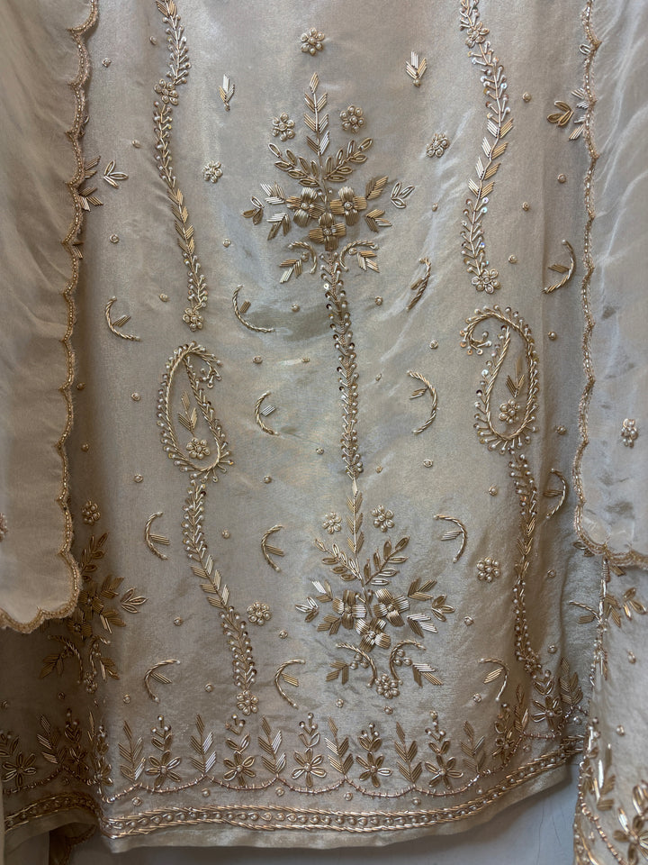 Zehira – Ivory Tissue Dabka Pearl Suit