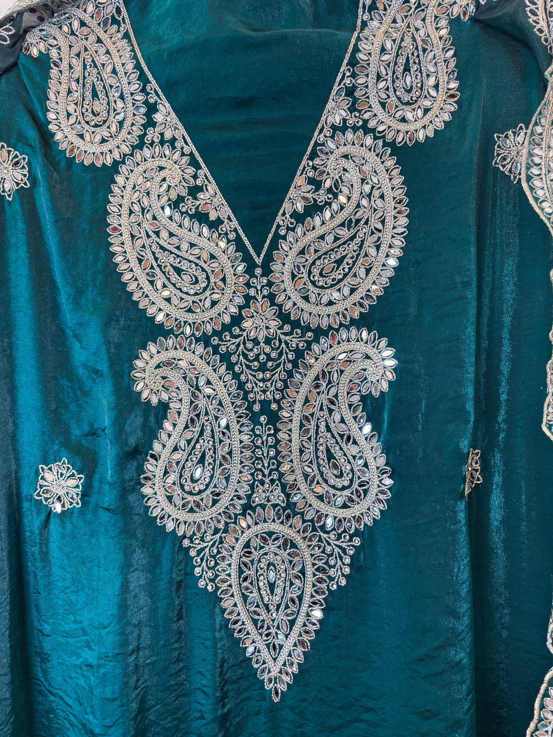 Zehvira – Blue Glass Organza Mirror Suit