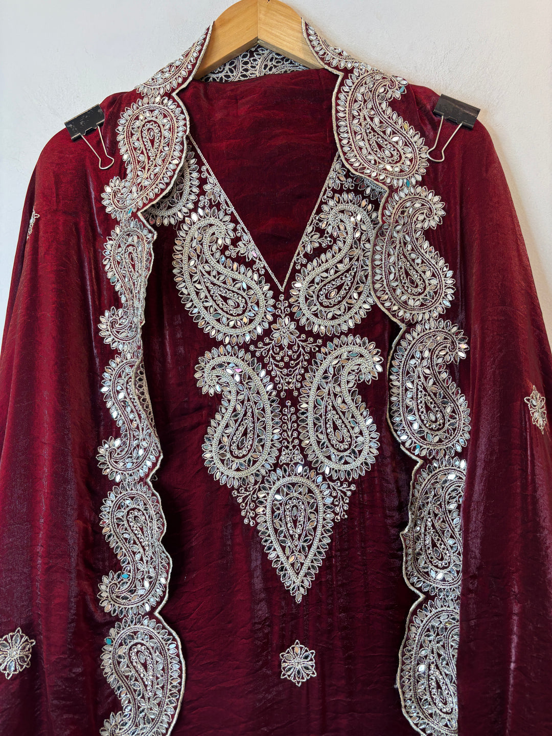 Zehvira – Red Glass Organza Mirror Suit