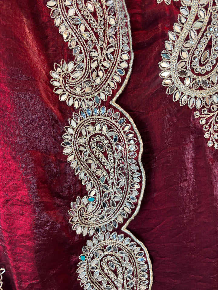 Zehvira – Red Glass Organza Mirror Suit