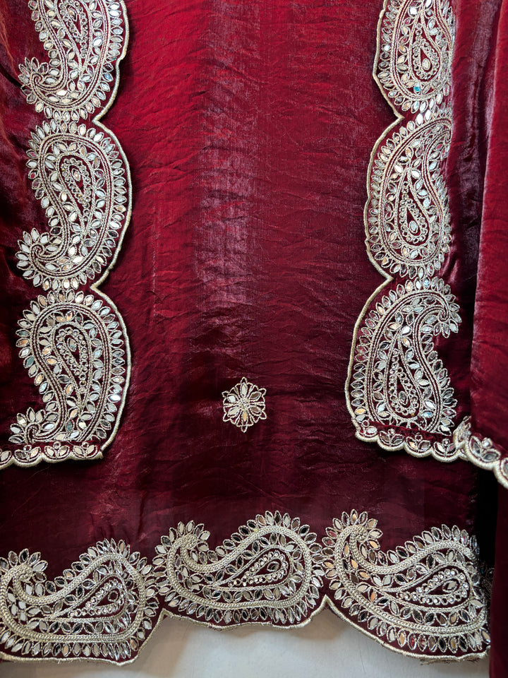 Zehvira – Red Glass Organza Mirror Suit