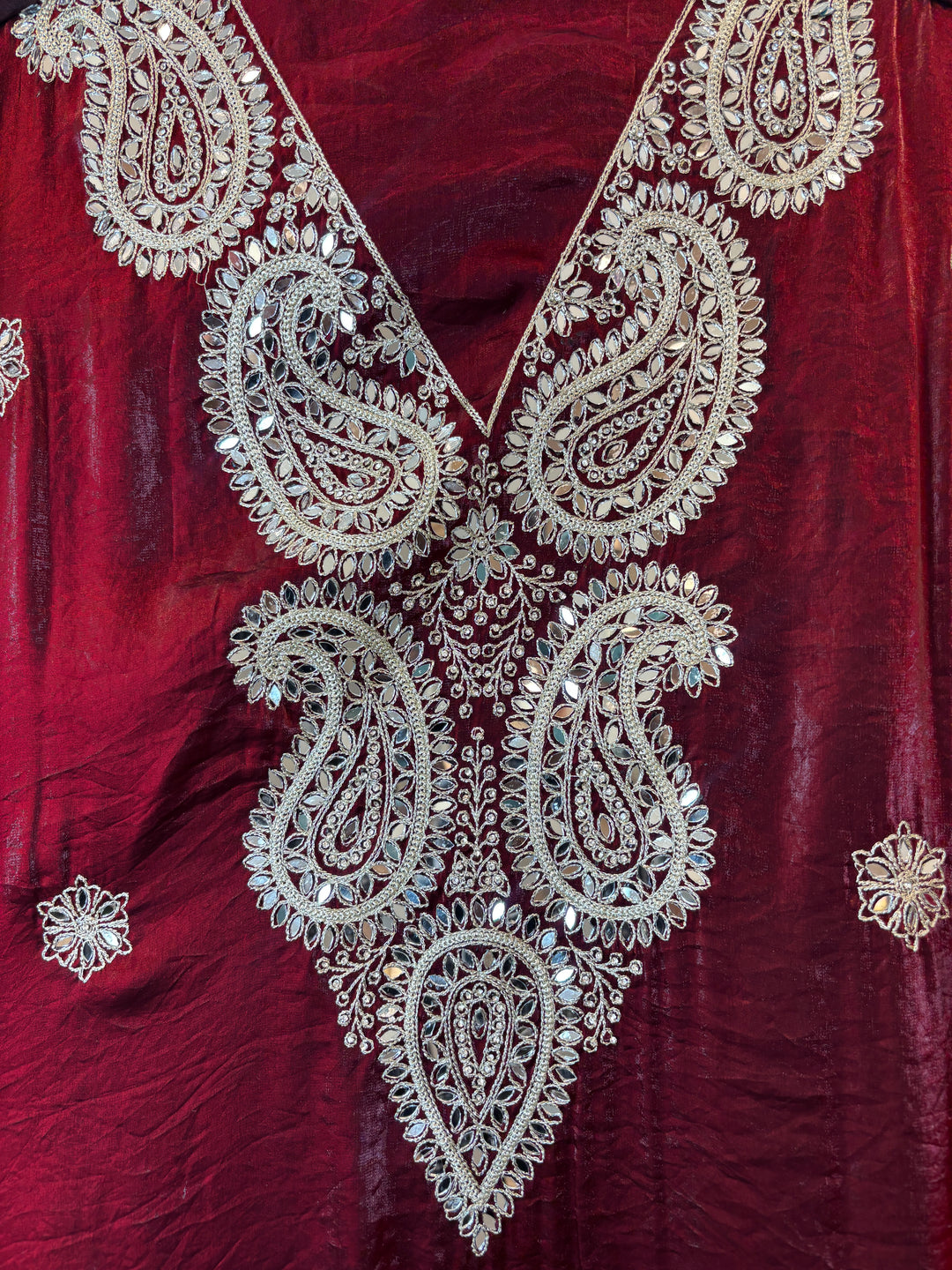 Zehvira – Red Glass Organza Mirror Suit