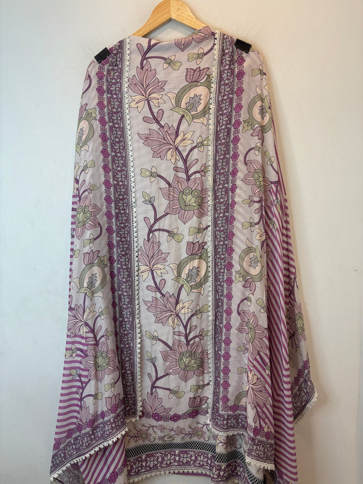 Zivara – Lavender Muslin Printed Handwork Suit