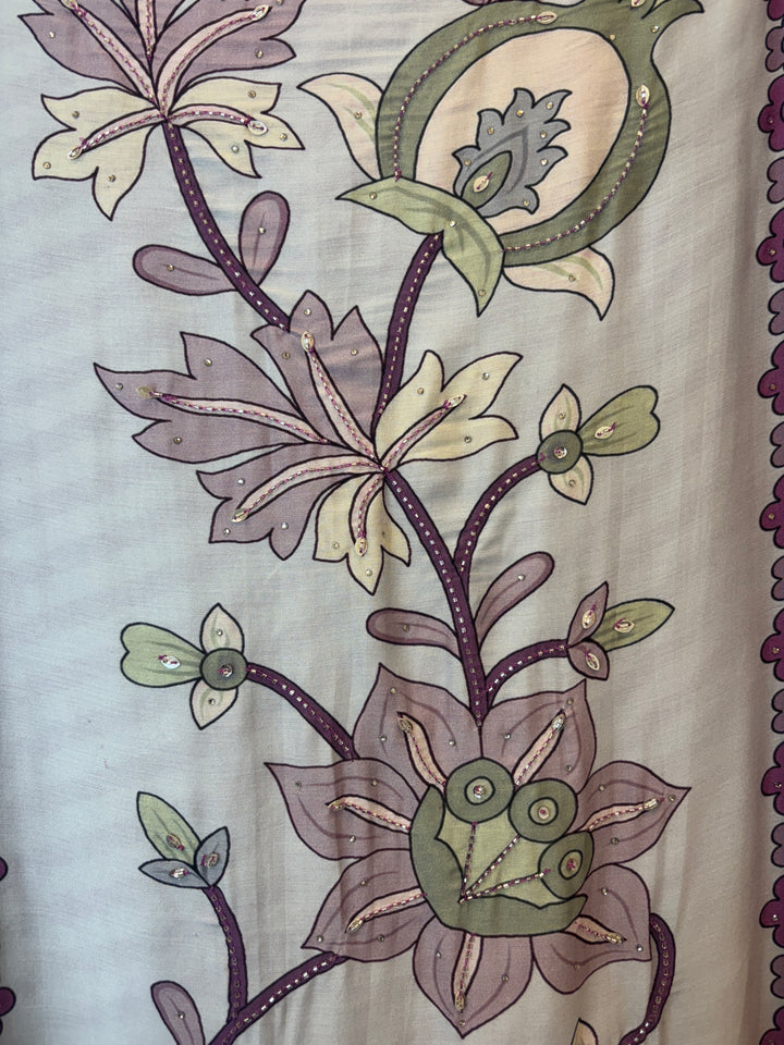 Zivara – Lavender Muslin Printed Handwork Suit