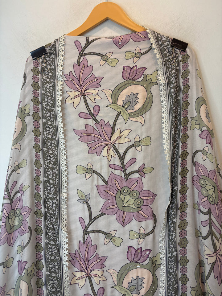 Zivara – Green Muslin Printed Handwork Suit