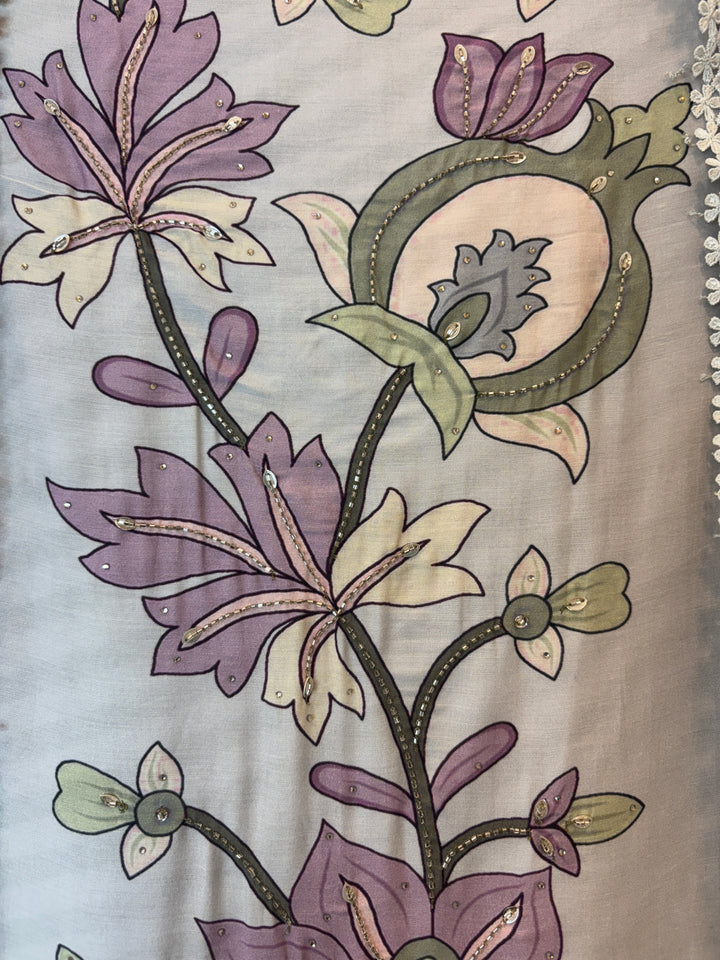 Zivara – Green Muslin Printed Handwork Suit