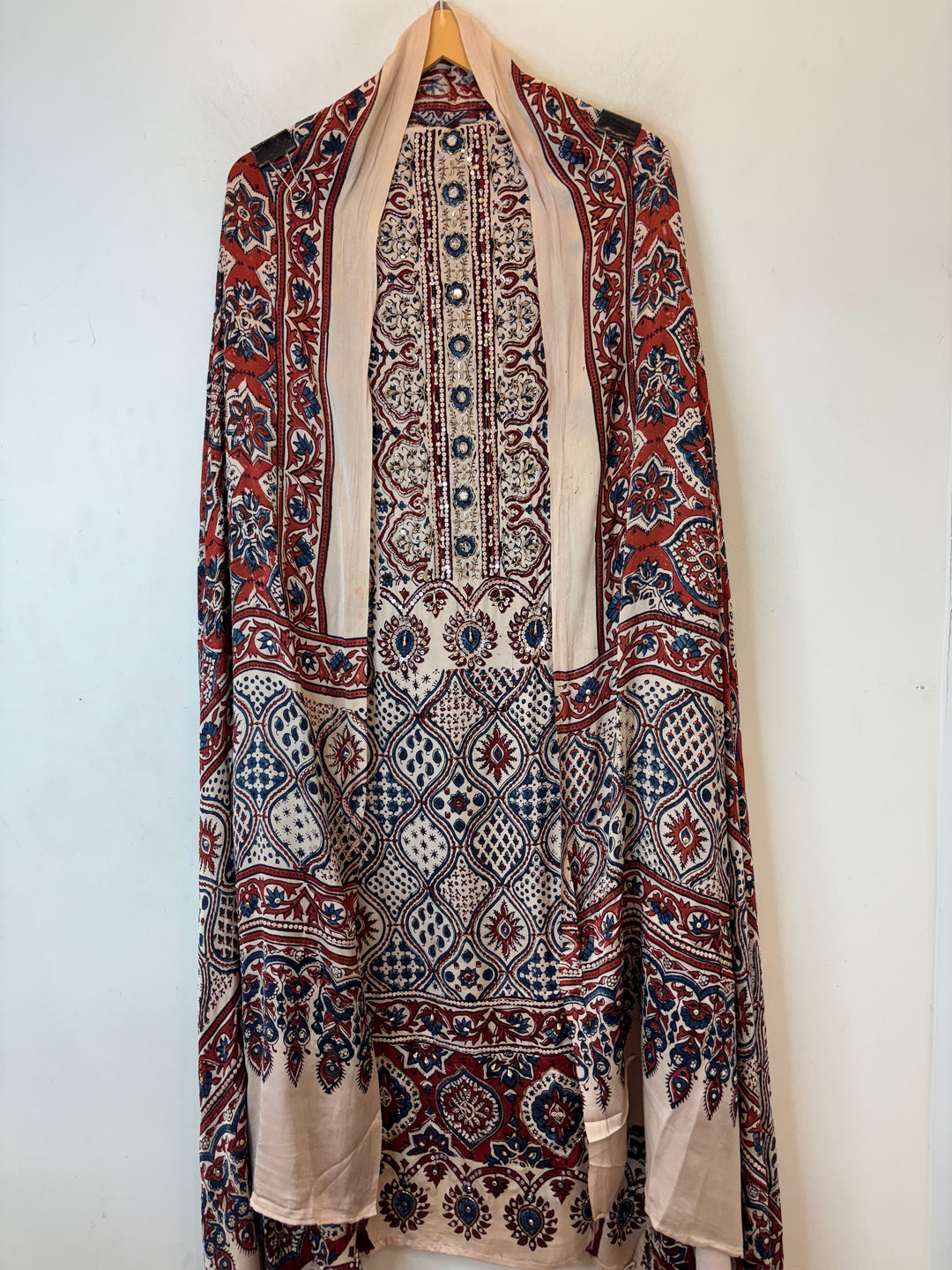 Brick Ajrakh Modal Mirror Work Suit Set